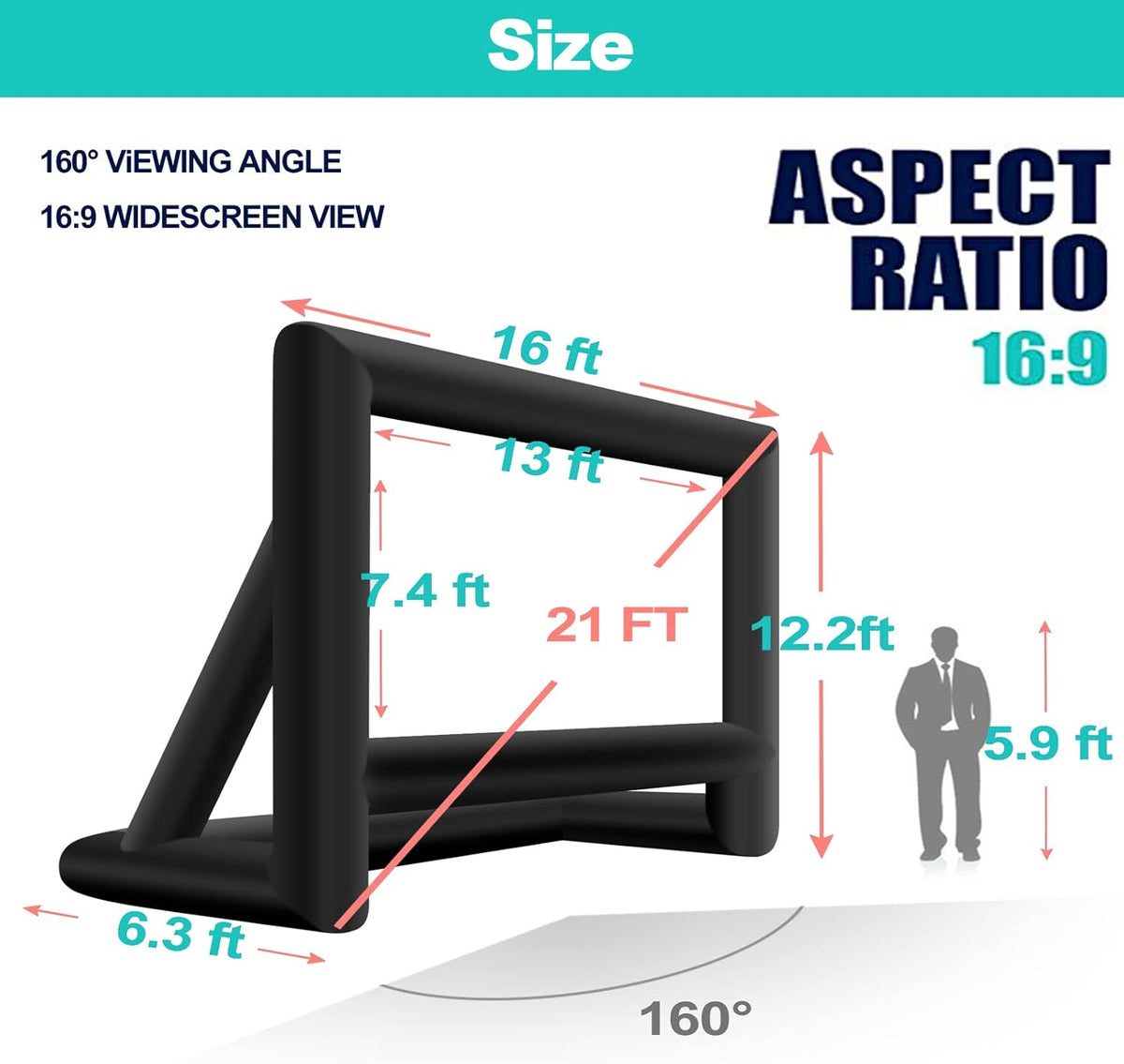 21 feet Inflatable Outdoor Projector Movie Screen - Blow Up Screen for TV & Movies with Blower Portable Projection Screen for Home Theater Outdoor Indoor Support Front & Rear Projection