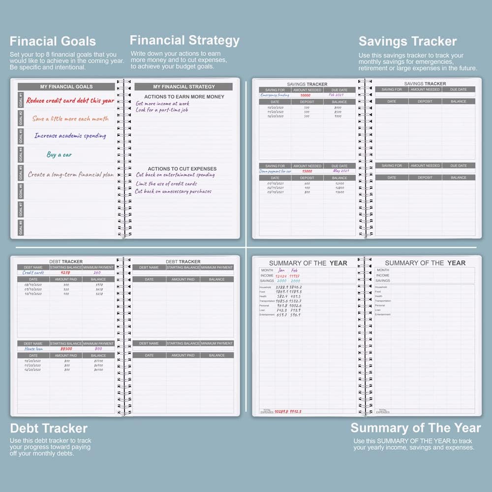 Budget Planner & Monthly Bill Organizer with Pockets. Expense Tracker Notebook, Budgeting Journal and Financial Planner Budget Book to Control Your Money, PP Cover, A5 – Blue Watercolor
