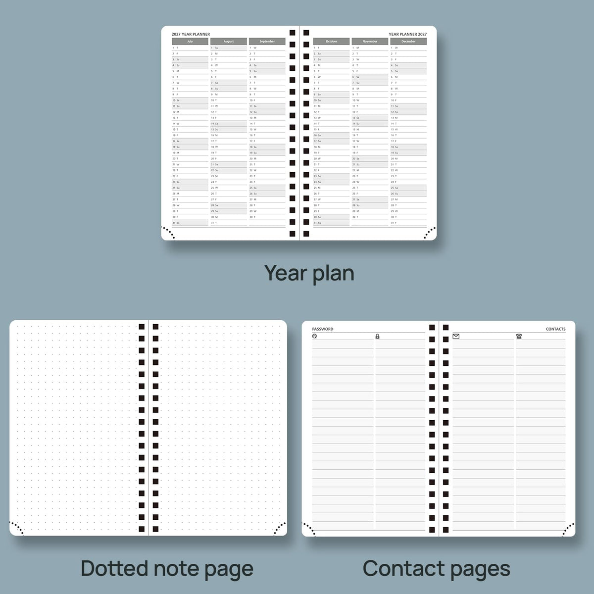 POPRUN 2026 Planner Weekly Notebook (Jan-Dec), Small Size 4''x 6.25'' - 2026 Pocket Calendar for Purse with Spiral Soft Cover, Plastic Ruler, Inner Pocket, 100 GSM - Royal Blue