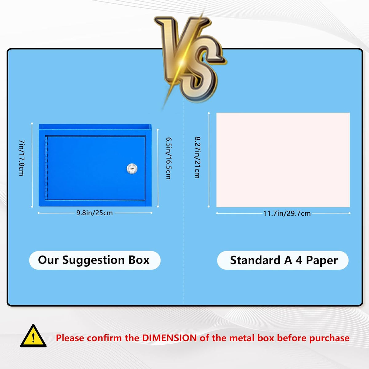 Kyodoled Suggestion Box,Locking Mailbox, Key Drop Box, Wall Mounted Mail Box,Safe Lock Box,Ballot Box,Donation Box 9.8" W x 3" D x 7" H, Blue