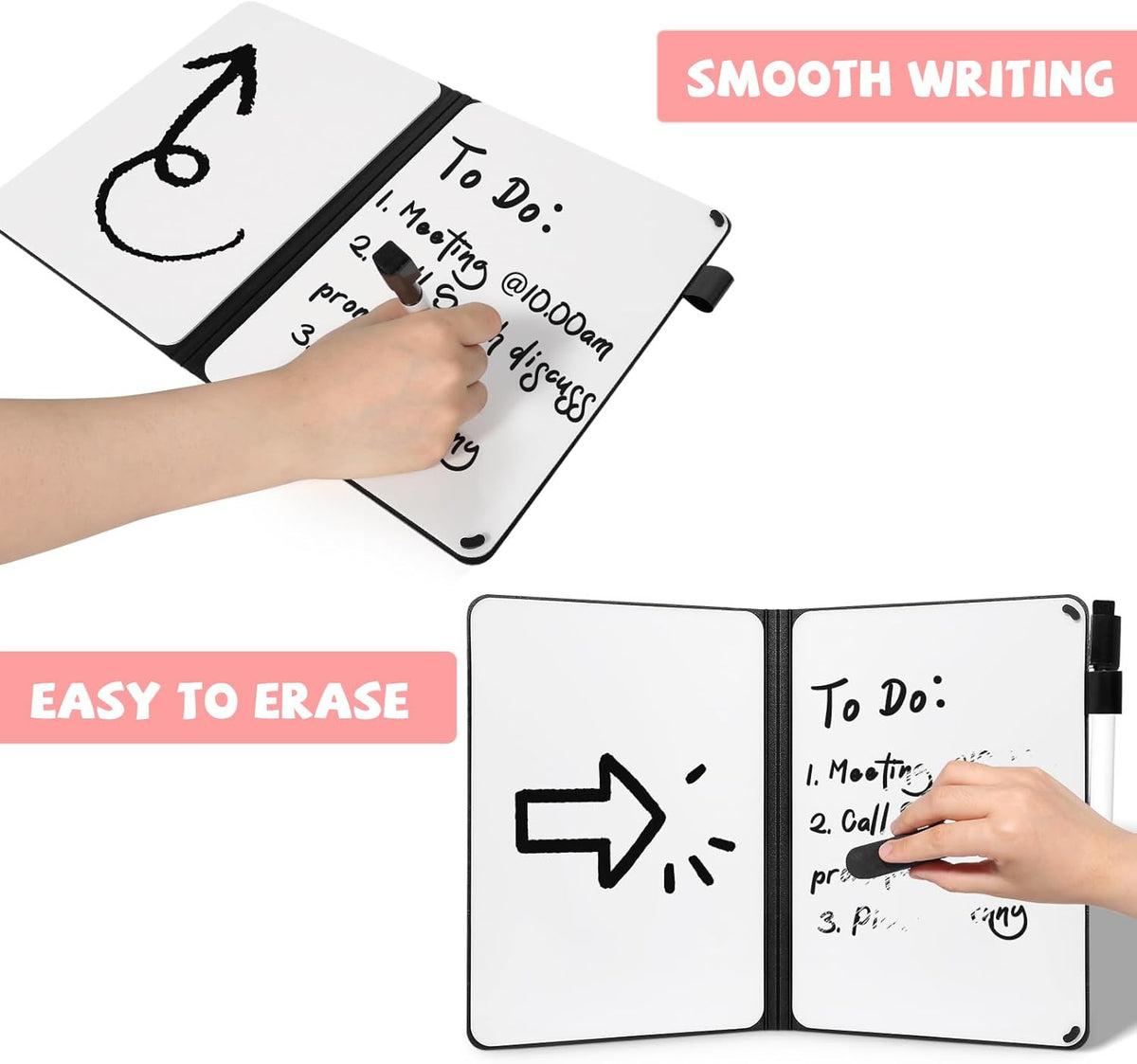 AGM Portable White Board Dry Erase, Double Sided Folding Whiteboards with Pen, Small Dry Erase Board for Study, Meeting, Doodling, Planning, Pink