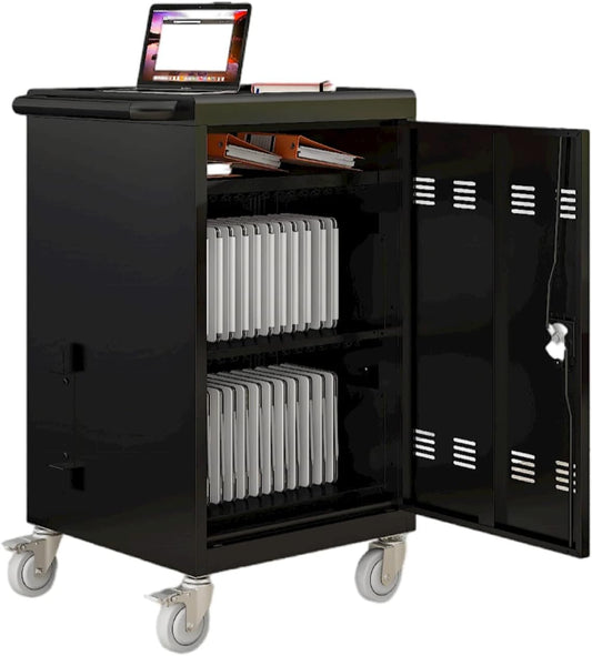 30-Device Mobile Charging Cart and Cabinet, Safety Charging Cart for iPads, Chromebooks, Tablets, Laptops