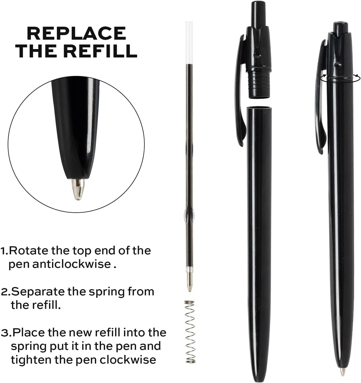 deli Pens Bulk, 100 Pack Retractable Ballpoint Pens, 1.0MM Black Ink,Smooth Writing, No Bleed, Comfortable Grip for Home,Office & School Use