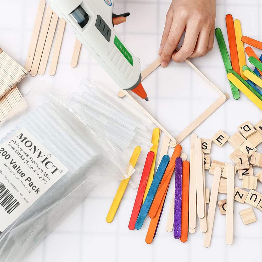 MONVICT 200 Pack Mini Hot Glue Gun Sticks with 4" Long 0.27” Diameter, Craft Hot Glue Pastes All Purpose Hot Melt Glue Sticks for Most Glue Guns, Clear Glue Sticks for DIY, Arts & Crafts