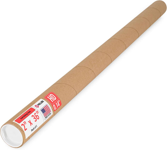 2" x 36" Heavy-Duty Reinforced Cardboard Mailing Tube, Pack of 1 Tube with 2 Caps – Secure USPS Approved – Great for Shipping and Storing of Prints, Artwork, Posters or Documents