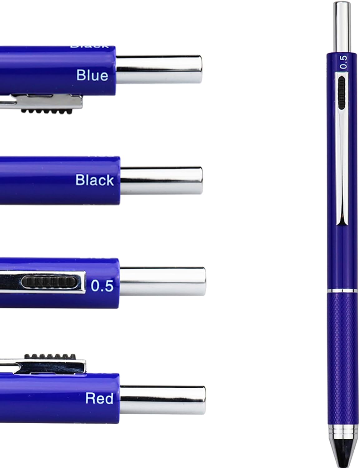 DunBong 4-in-1 Multicolor Writing Instrument, Metal Cased Multifunction Pen, 0.5mm Mechanical Pencil, Red, Blue and Black Ball Pens, 1-Count (Blue)