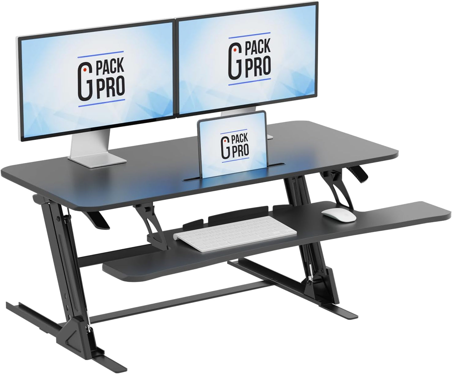 Standing Desk Converter – 42" Wide Stand Up Desk Riser – Quick Sit to Stand Tabletop Dual Monitor Workstation – Height Adjustable Up to 17.3" – Black