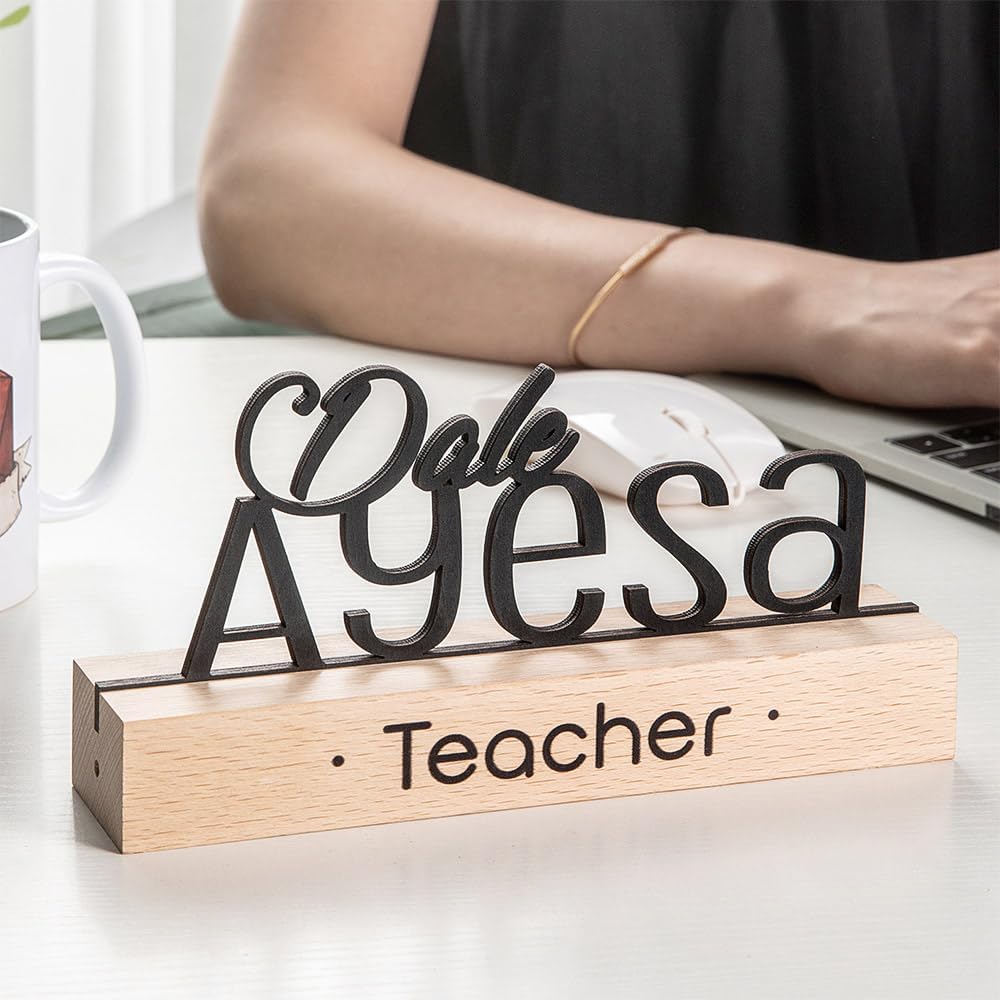 Custom Name Plate For Desk Wooden Office Name Plates For Desks Personalized Teacher Name Plate For Desk Classroom 7.9×1.2×1.8Inch