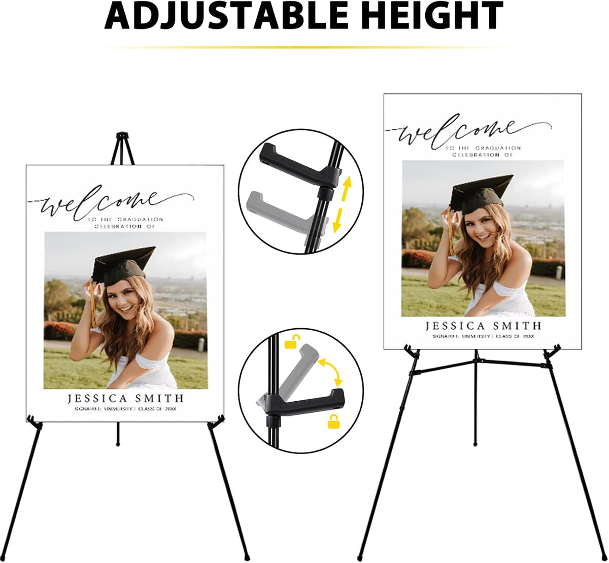 Easel Stand for Sign - 63 Inches Display Easel for Wedding Sign & Poster - Lightweight Portable Floor Easel for Picture - Adjustable Poster Easel with Carrying Case, Black 1 Pcs