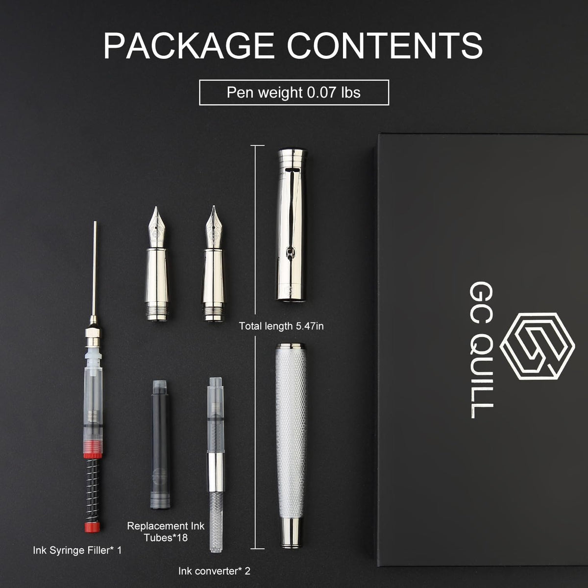 GC QUILL Fancy Fountain Pen Set – Fine and Medium Nibs, 18 Ink Cartridges, Ink Converter, Syringe Filler, Luxury Pen Gift for Men Women, Nice Pen for Writing Journaling – MU-14