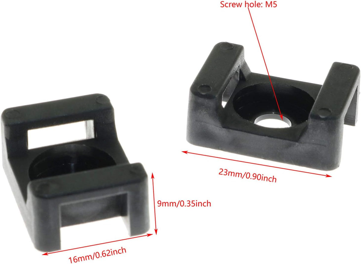 DGZZI Cable Tie Mount 100PCS 23 x 16 x 9mm Screw Type Saddle Shape Cradle Mounts Bases Clips Cable Holder Black