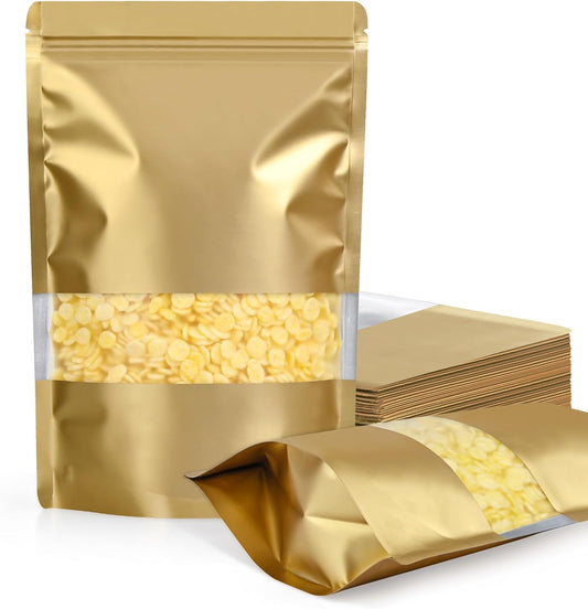 FireKylin 100 Pack Smell Proof Bags, Resealable Bags with Matte Window, Foil Pouch Stand Up Sealable Bags for Packaging(Gold,3.5" x 5.1")