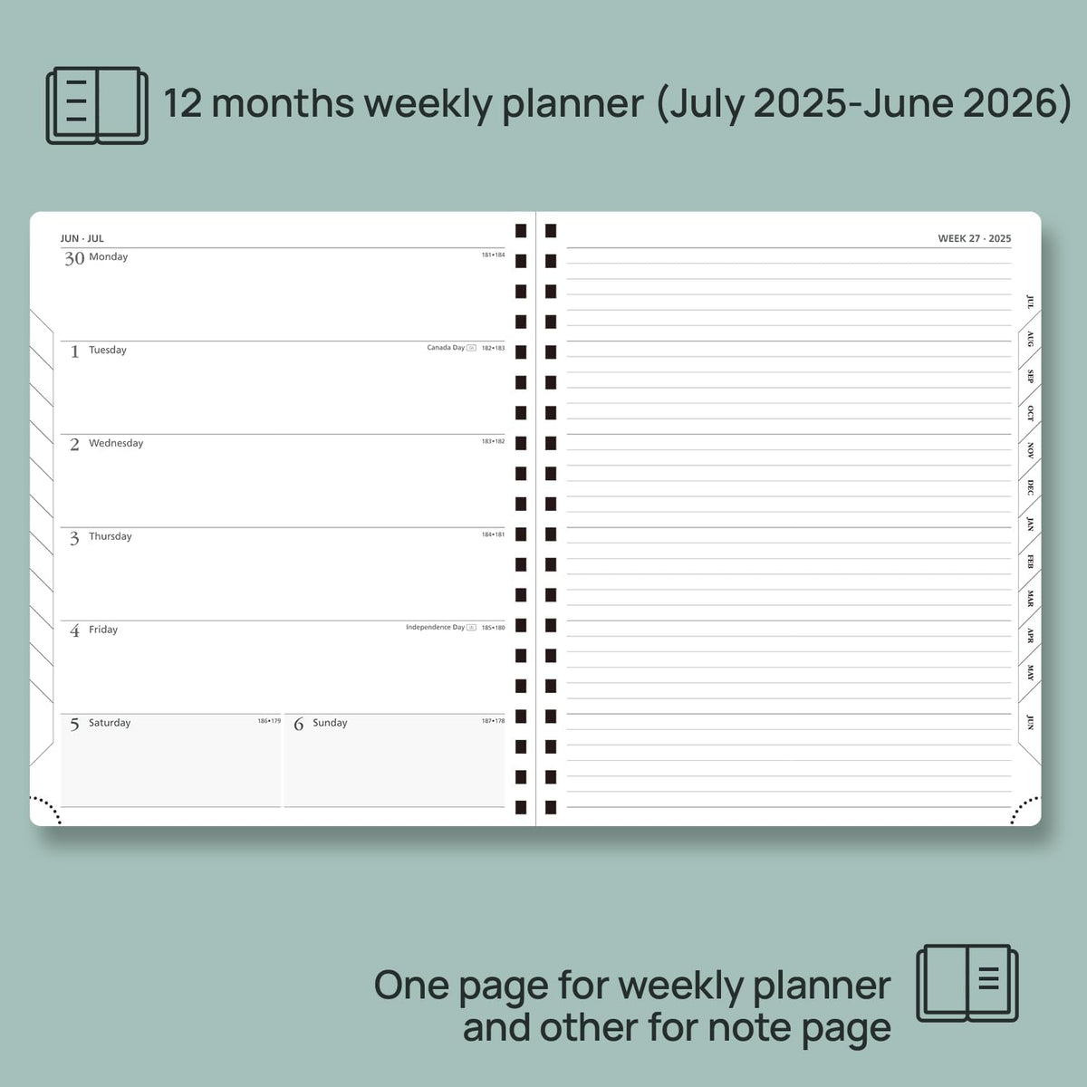 POPRUN Planner 2025-2026 Weekly Planner Notebook (Large 8.5''x 10.5'') Academic Calendar (JUL.25 - JUN.26) Appointment Book with Monthly Tabs, Spiral Soft Cover, Inner Pocket, 100 GSM - Pink