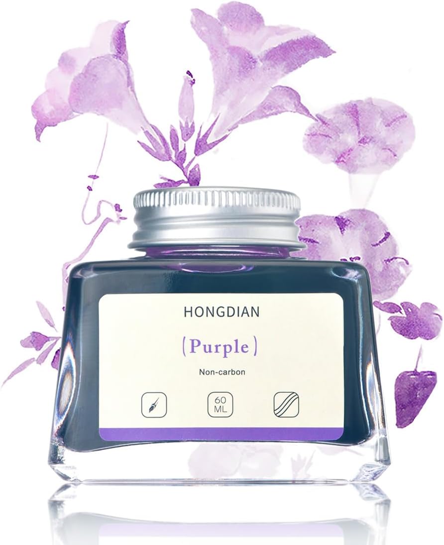 Hongdian Fountain Pen Bottled Ink Purple Color, 60ml Non Carbon Inkwell Bottle, Artist Calligraphy Ink
