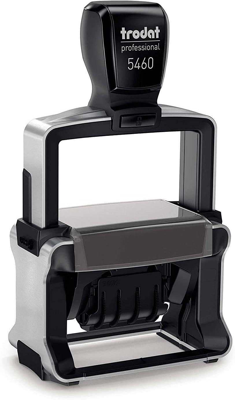 Trodat 5460 Heavy Duty Dater, Month Day Year Format, with Interchangeable Premade Die Plates Black Date and Black Text - Plate Size 1-5/16”H x 2-1/4”W