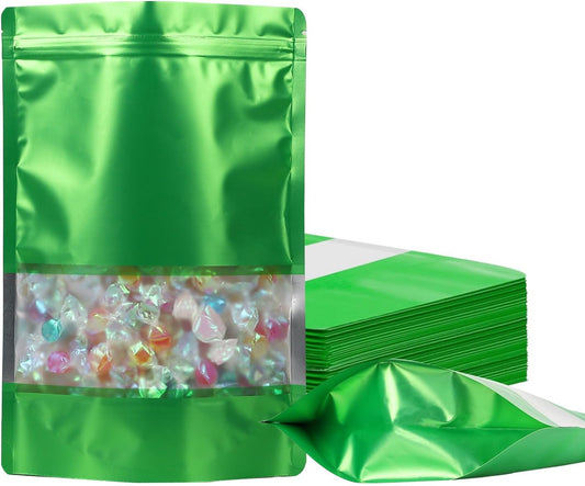 100 Pack Smell Proof Bags, Resealable Mylar Bags with Matte Window, Foil Pouch Stand-up Bags for Food Self Sealing Storage, Scratch Resistant Hand Storage Bags.(Green, 4.7×7.9 Inch)