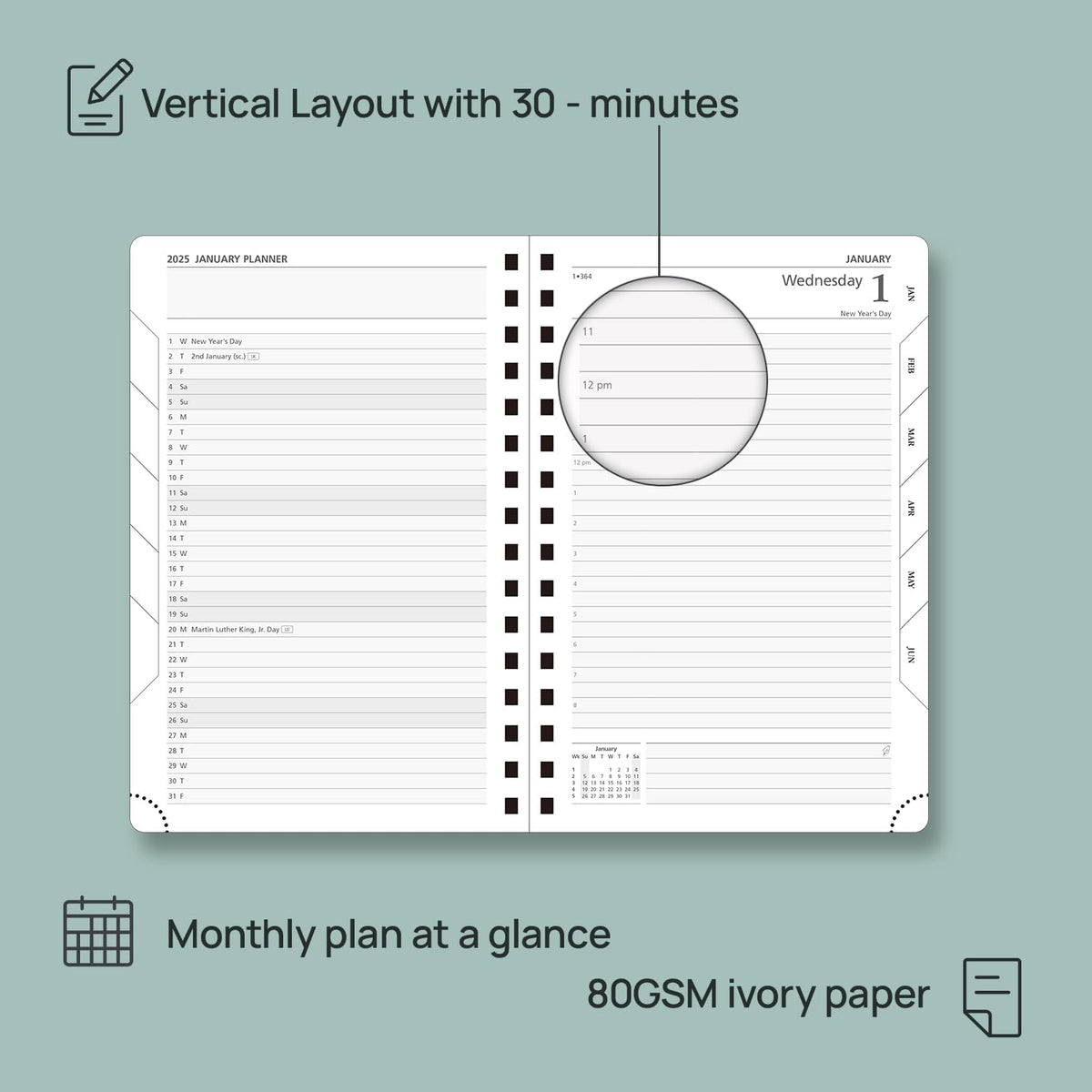 POPRUN Academic Daily Planner 2025-2026 One Page A Day - [5.75" x 8.5"- Spiral Hard Cover], Appointment Book (July 2025 - June 2026) with Monthly Calendar - Haze Blue