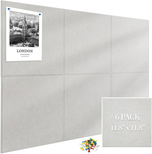 Large Cork Board for Wall 6 Pack, Bulletin Board 36" X 24", Felt Board Wall Tiles with 72 Damage-Free Removable Pads & Push Pins, Alternative Pin Board Cork Board for Office Home, Camel