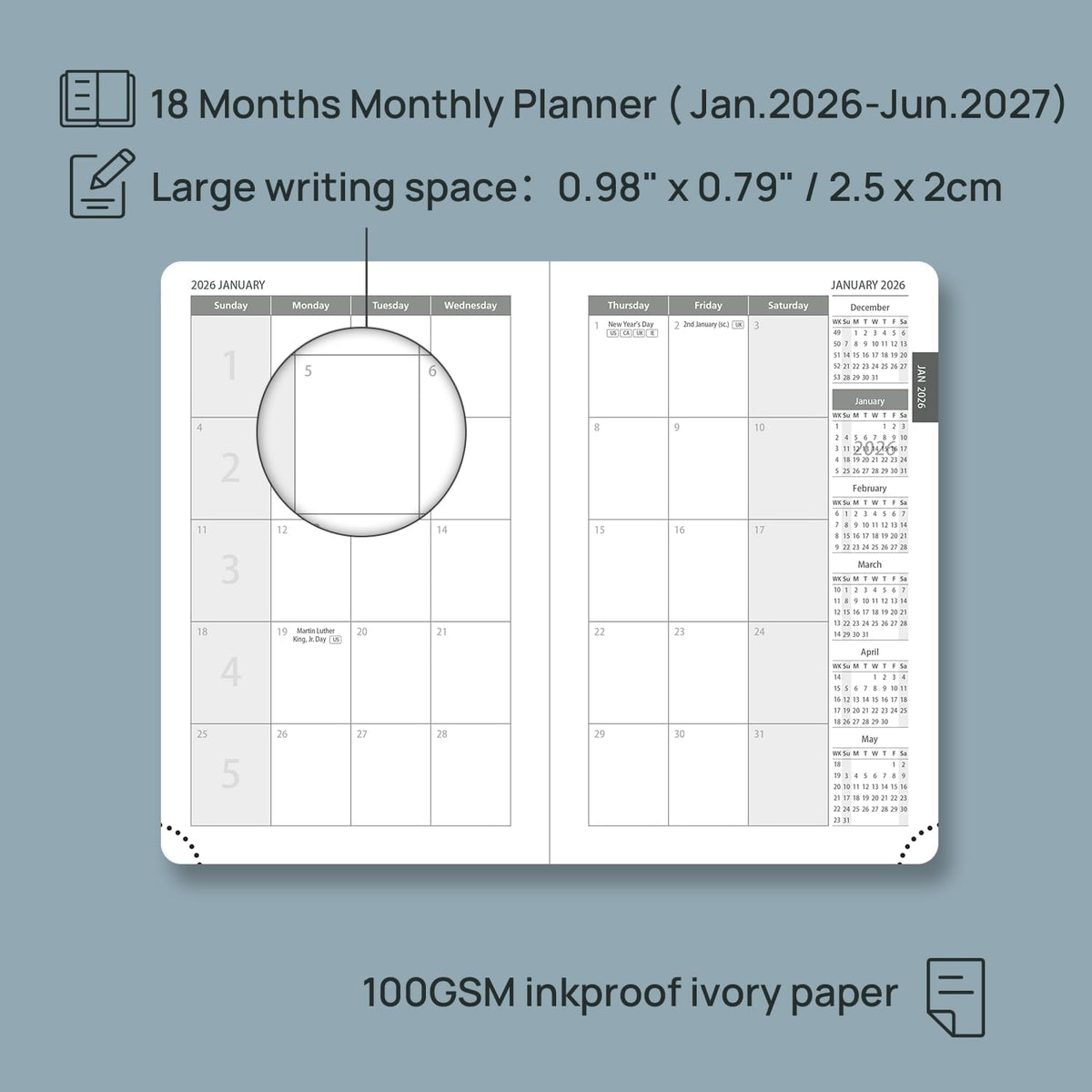 POPRUN Pocket Monthly Planner 2026-2027 (Pocket- 4''x 6.25'' Soft Leather Cover) - 18 Month Calendar Book for Purse (Jan.2026 - Jun. 2027), 100 GSM Thick Paper - Burgundy