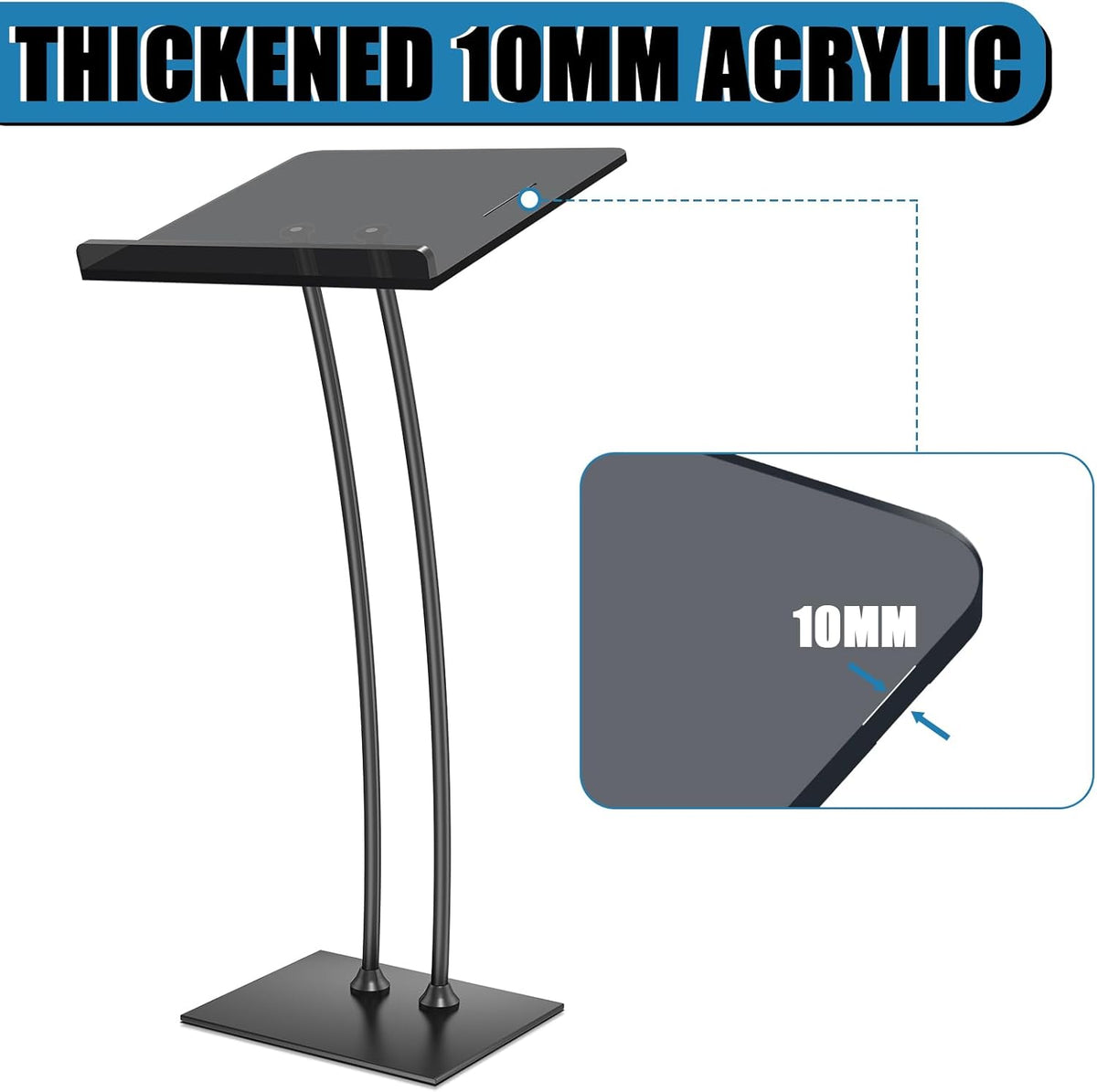 Acrylic Podium Lectern with Iron Stable Bottom, Pulpits for Churches with 10MM Thickened Acrylic Countertop, Multi Function Pulpit for Modern Classroom Music Concert Wedding Conference Event