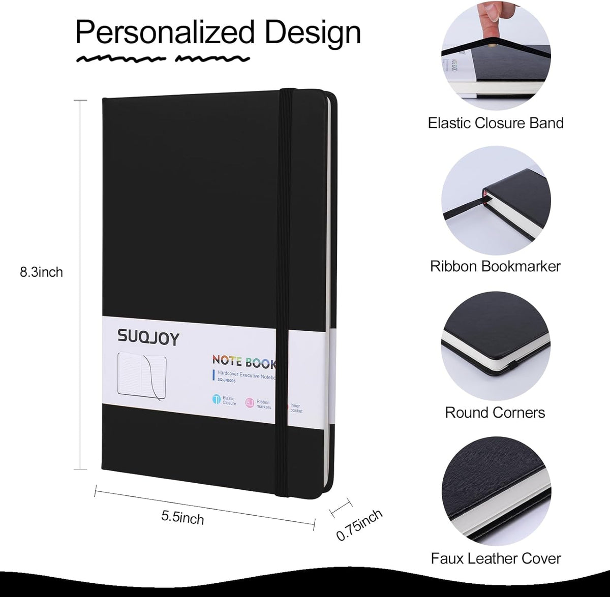 Lined Journal Notebooks for Writing, 100 GSM Thick Paper, Hardcover Notebook, A5 College Ruled Notebook, Journaling Notebook for School/Travel/Office (8 Pack, Black)