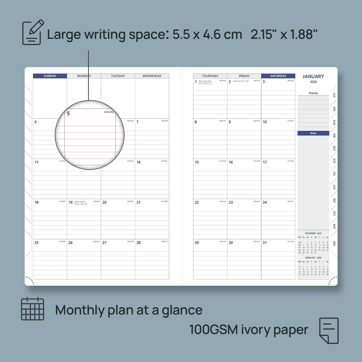 POPRUN 2026 Weekly Planner (A4 Size-8.25'' x 11.75''), 15-Minute Appointment Book (Jan 2026-Dec 2026) with Monthly Tabs, Inner Pockets, Pen Holder, PU Leather Softcover, 100GSM - Black