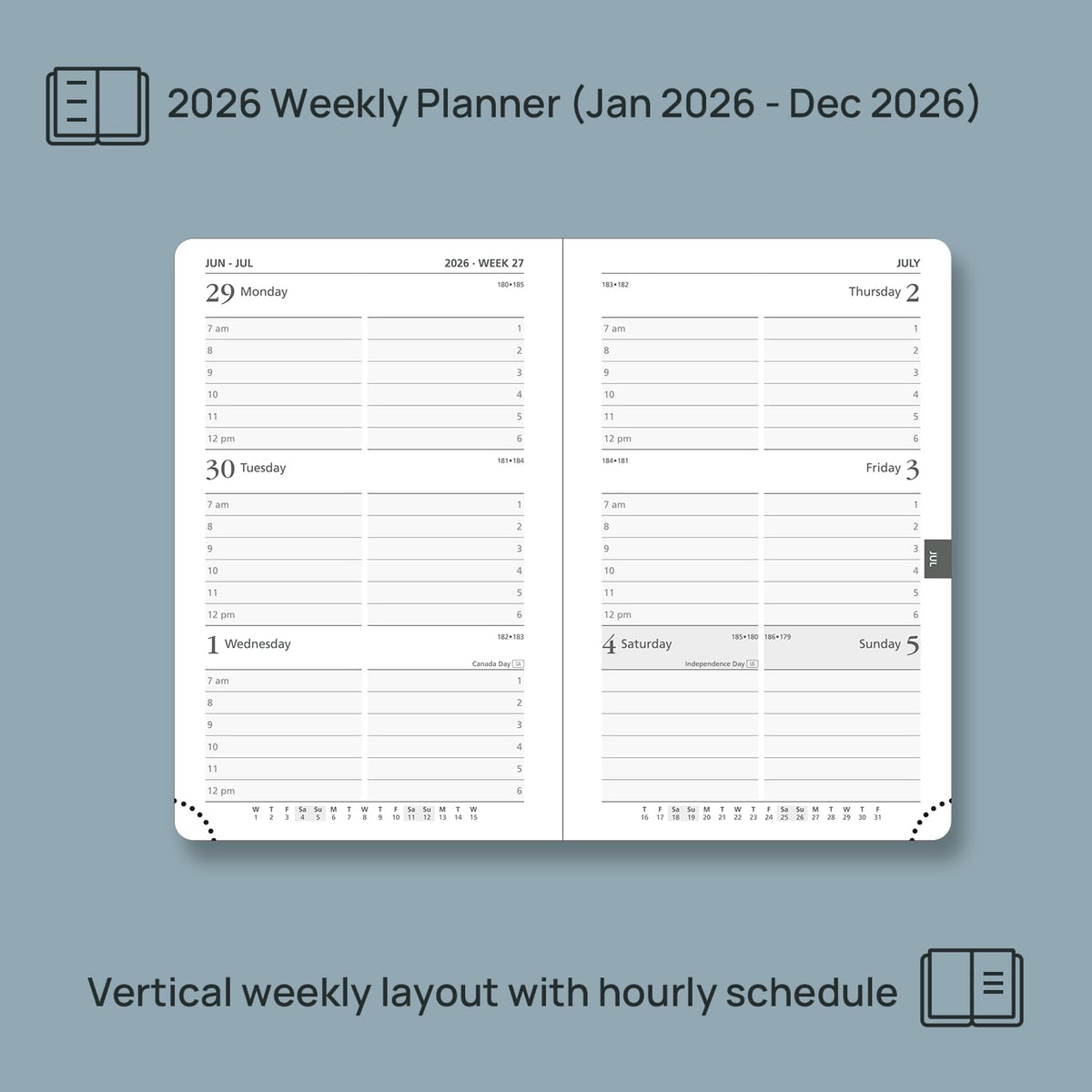 POPRUN 2026 Planner (Pocket Size 4''x 6.25'' Hardcover) - Small Calendar for Purse with Hourly Schedule & Vertical Weekly Layout, Monthly Calendars, 100 GSM - Burgundy