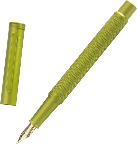 Asvine Mustard Yellow Forest Fountain Pen Bent Nib, Classic Design with Converter and Metal Pen Case, The Light of Hope Serise
