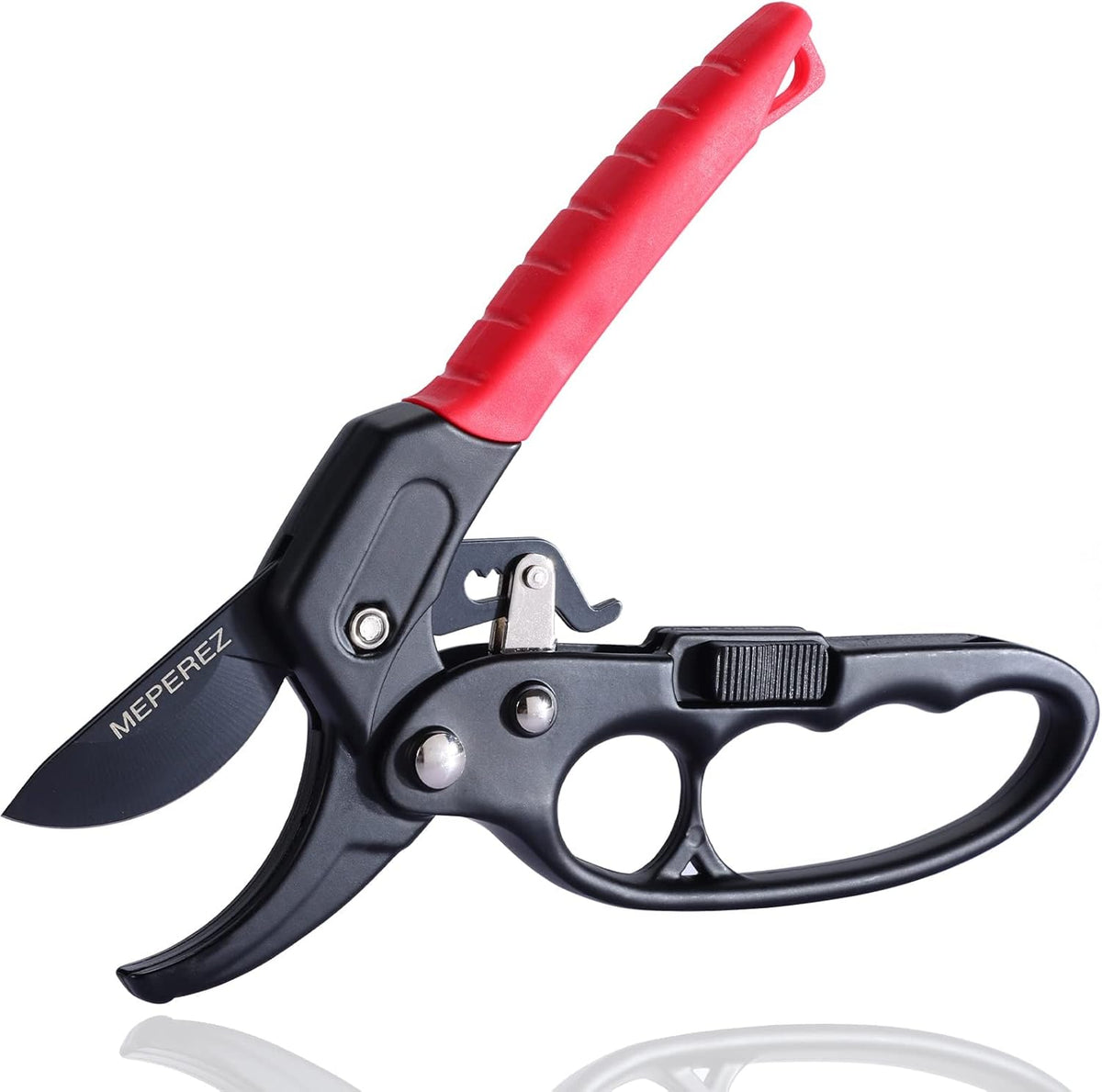 Ultra Sharp Germany Steel Pruning Shears - Cuts 3X Easier, Weak Hand Arthritis Snips, Rust-Resistant, Effortlessly 1-Inch Cut Capacity Garden Scissors, Ergonomic Handle (Reddish balck)