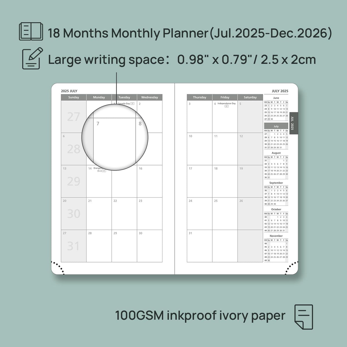 POPRUN Pocket Monthly Planner 2025-2026 (Pocket- 4''x 6.25''Soft Leather Cover) - 18 Month Calendar Book for Purse (Jul.2025-Dec.2026), 100 GSM Thick Paper - Black