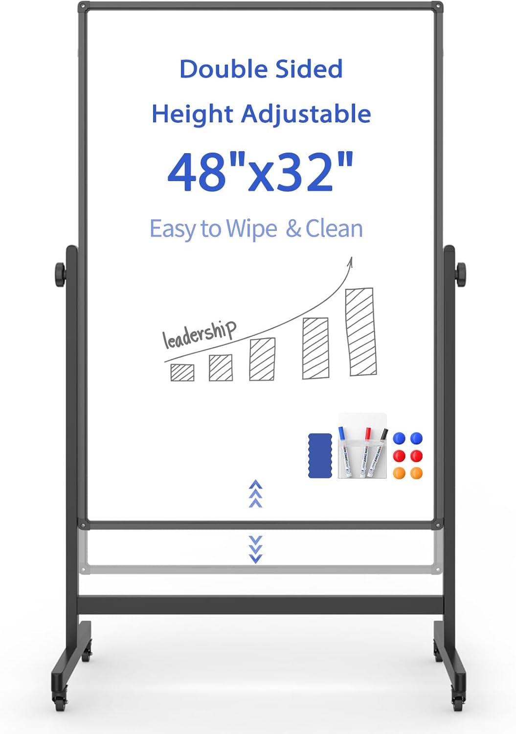 Rolling Whiteboard on Wheels, Double-Sided Magnetic Dry Erase Board with Stand, Mobile White Board for Office, Classroom, Home (32" x 48")