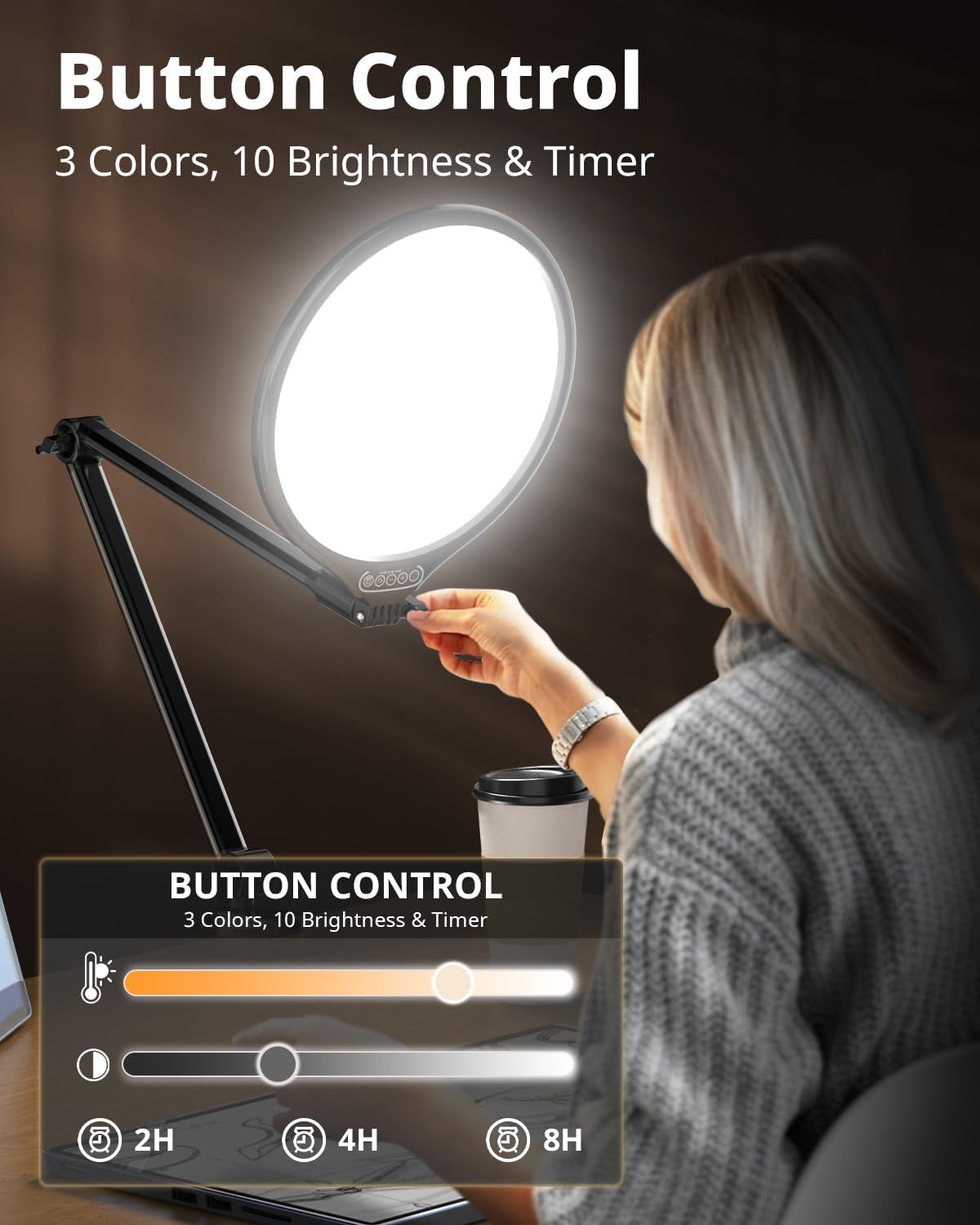 UBeesize 10" Key Light for Streaming, Desk Ring Light with Adjustable Arm (1 Pack), Zoom Lighting for Home Office, Gaming, Podcast, Video Calls, and Recording