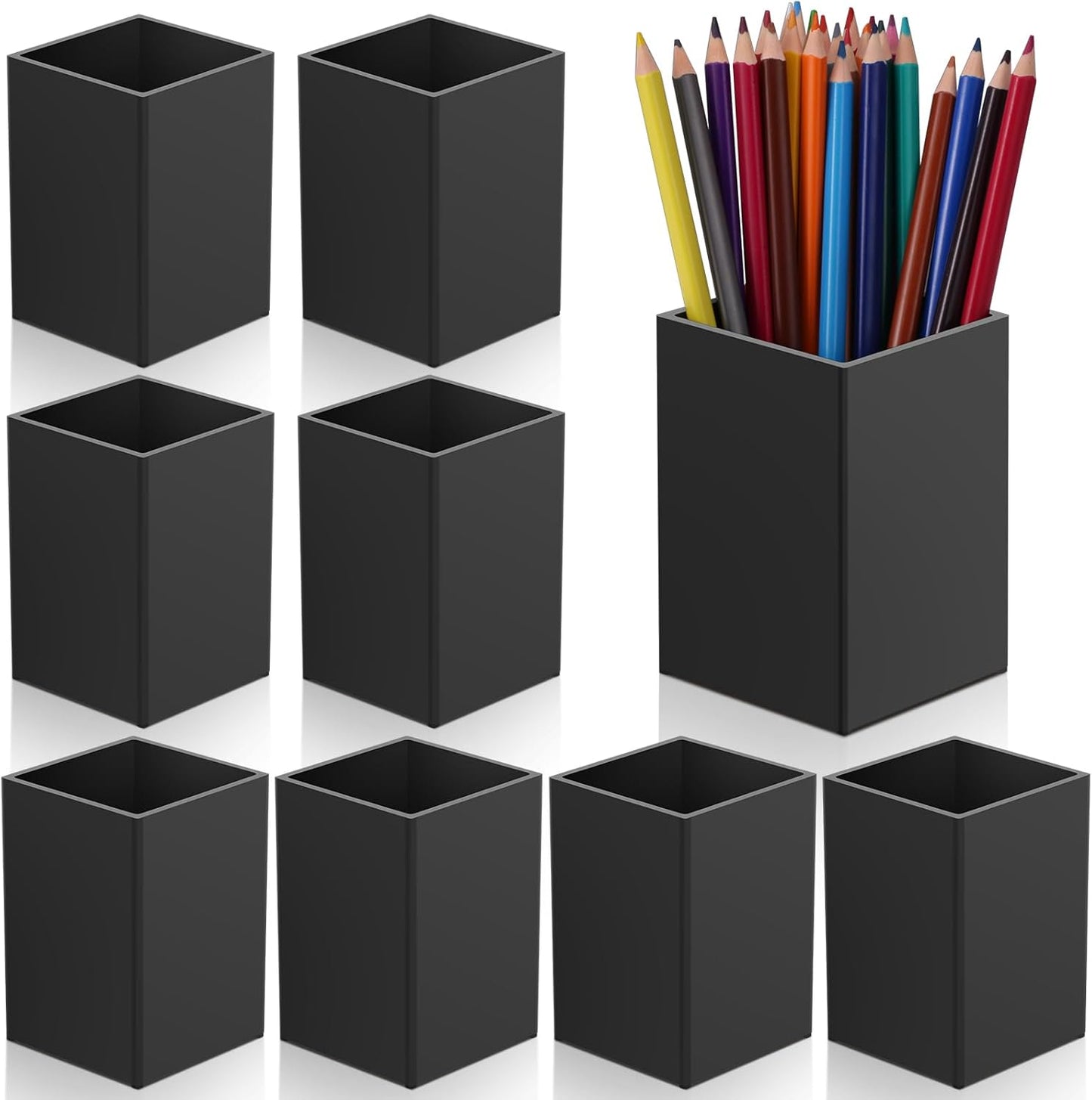 10Pack Black Acrylic Pen Holder, Desktop Pencil Organizer Makeup Brush Holder Acrylic Pencil Cup Stationery Pencil Holder for Desk Office Pen Organizer