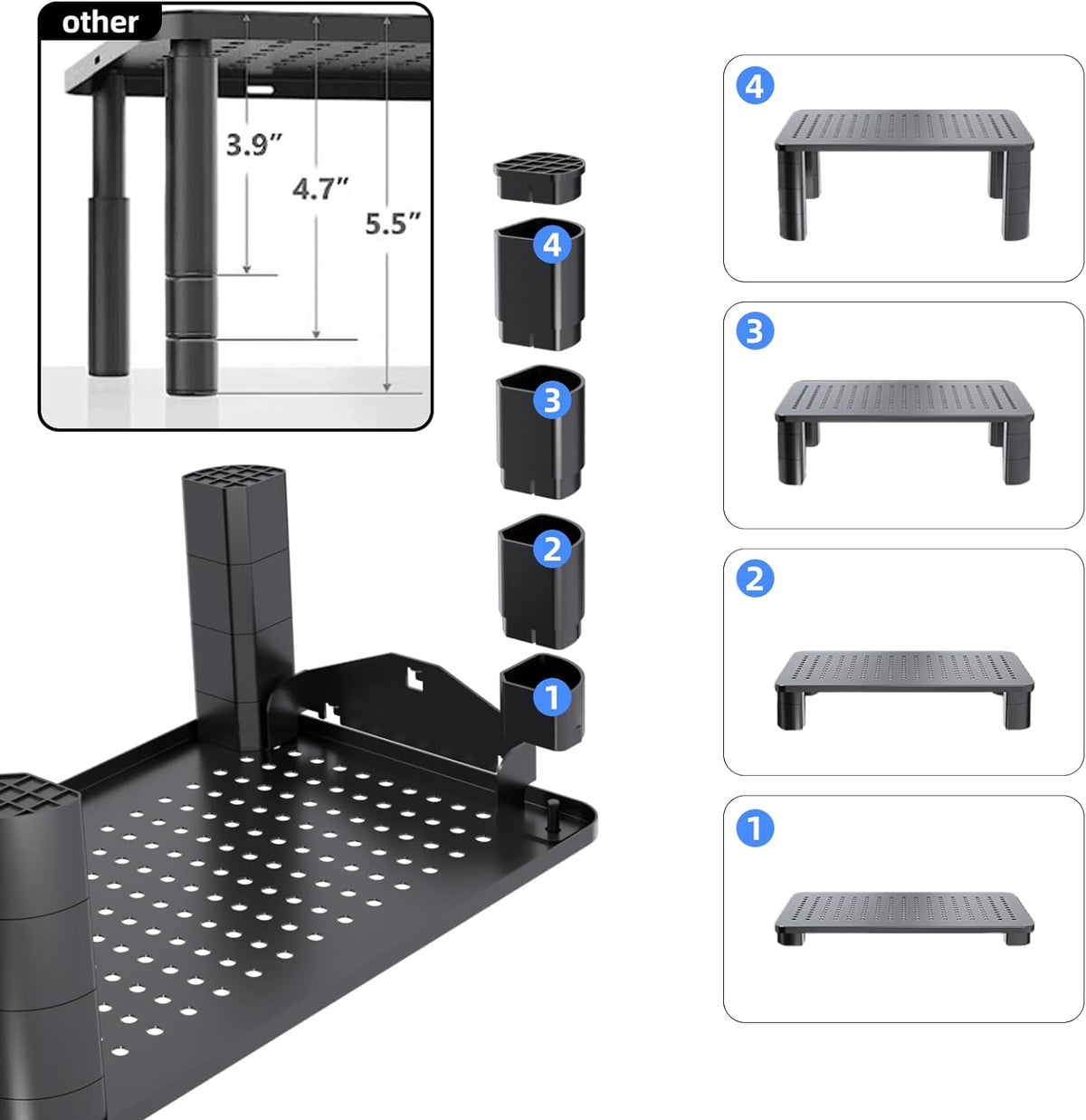 Pholiten Monitor Stand with Storage Drawer | Desk Organizer Riser for Computer Screens, Laptops | Office & Home Workspace Solution, 44lbs Capacity Weight，Black
