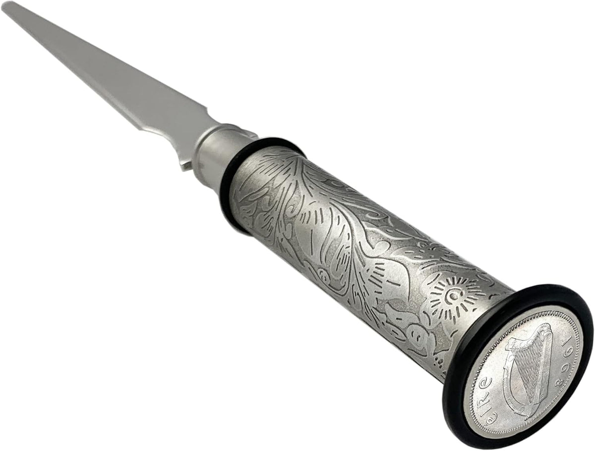 American Coin Treasures Coin Letter Opener Irish Threepence- Antiqued Silvertone Brass Handle-Genuine Harp Coin Ireland