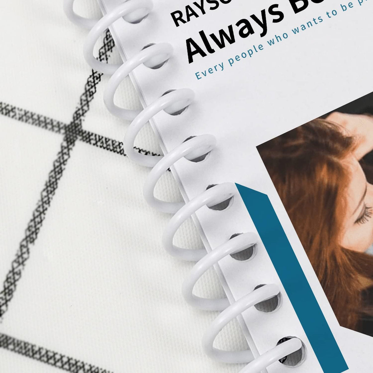Rayson 9.5mm Plastic Spiral Coil Binding 3:1 Pitch, 3/8inch, 60 Sheets Capacity White Coil Binding Spines - Versatile for Office and Educational Tasks, Pack of 100