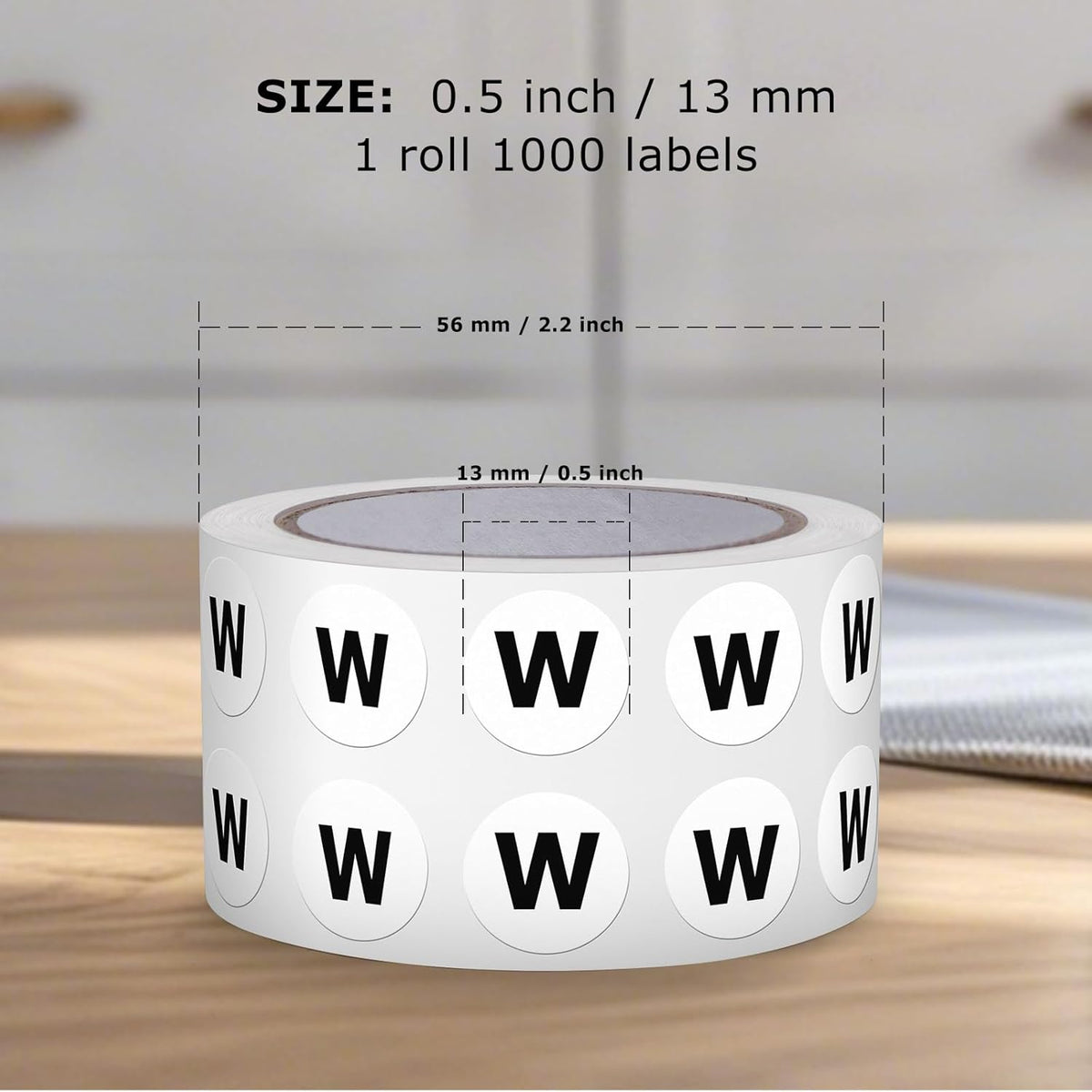 Letter W Round Stickers 0.5 Inch Vinyl Circle Capital Alphabet Labels Self-Adhesive Removable Waterproof Dots Tags for Home Office Inventory 1000 PCS