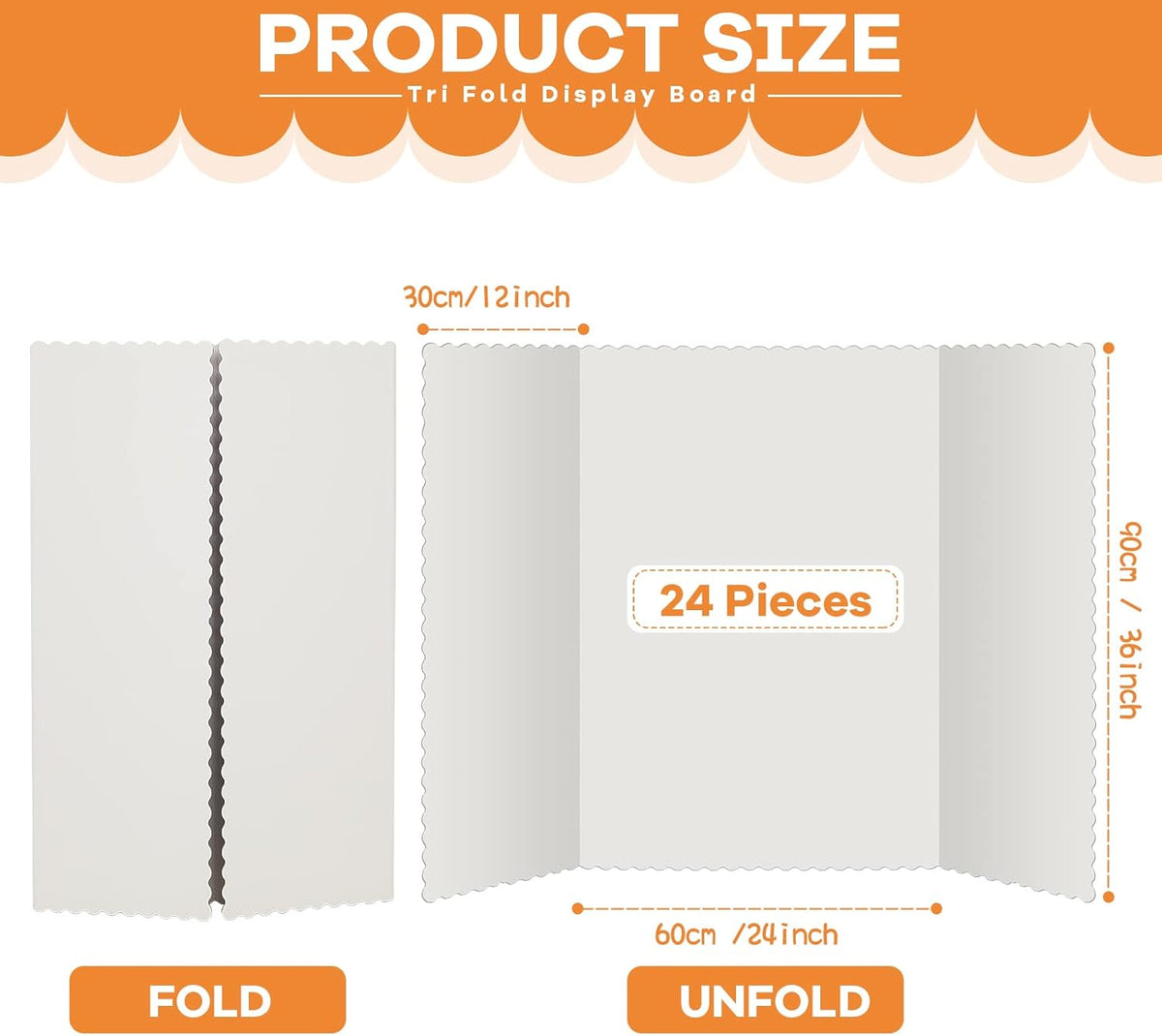 Ctosree 24 Pcs Tri Fold Board Bulk, Science Fair Project Board,Lightweight Presentation Trifold Display Poster Board, Single Wall(36 x 48 Inch,White)