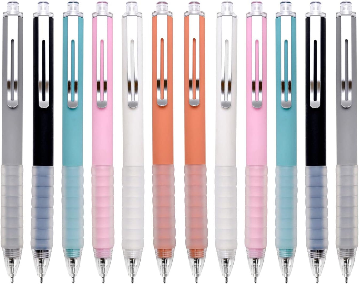 Linbsunne Ballpoint Pens Medium Point 1mm Black Ink Work Pen with Super Soft Grip Ball Point Pen for Men Women Retractable Office Pens (Silver Clip-12 count)