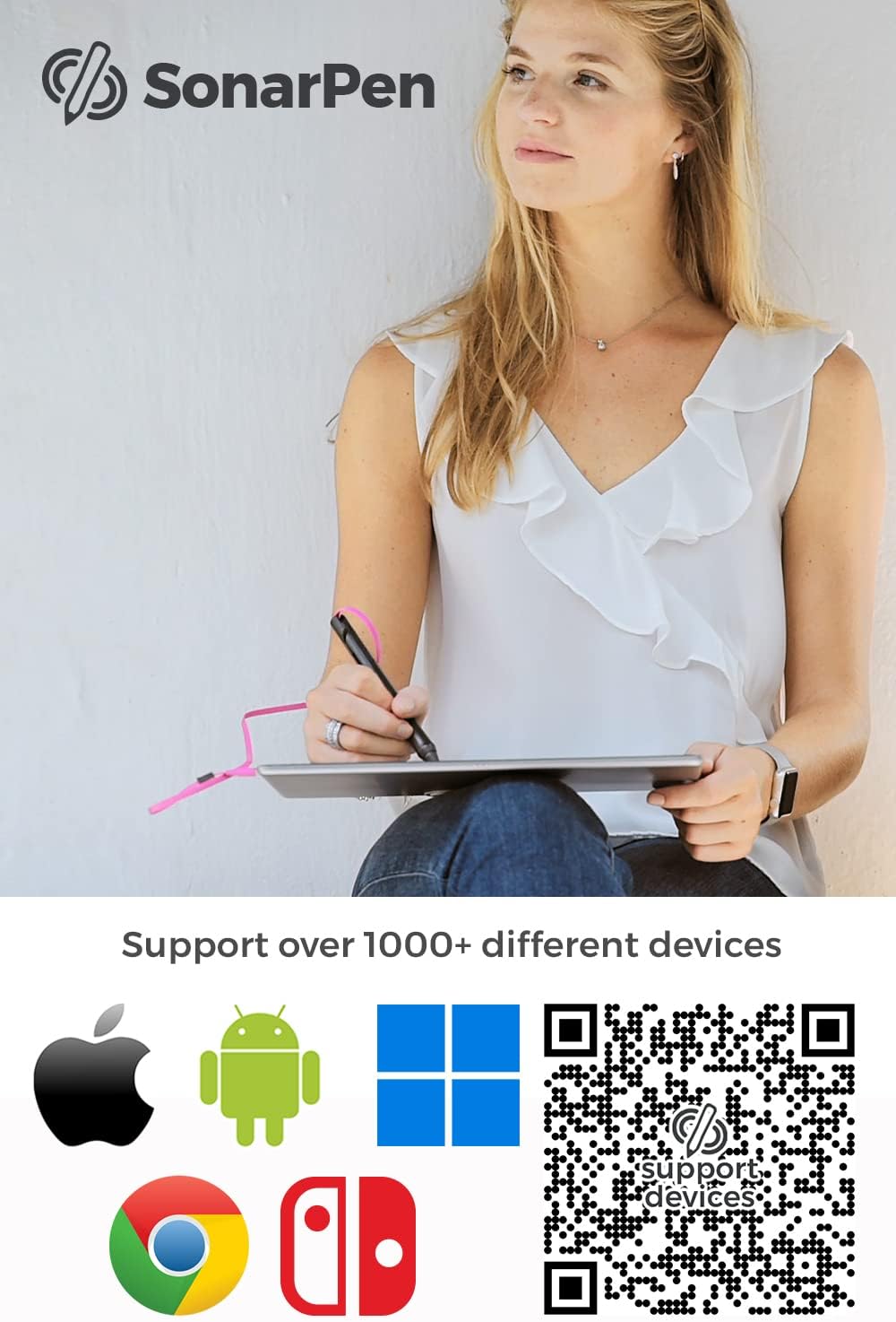 SonarPen: Pressure Sensitive Stylus Pen, with Palm Rejection and Shortcut Button. Battery-Less. Compatible with Apple iPad/iPhone/Android/Switch/Chromebook (Aqua Green)
