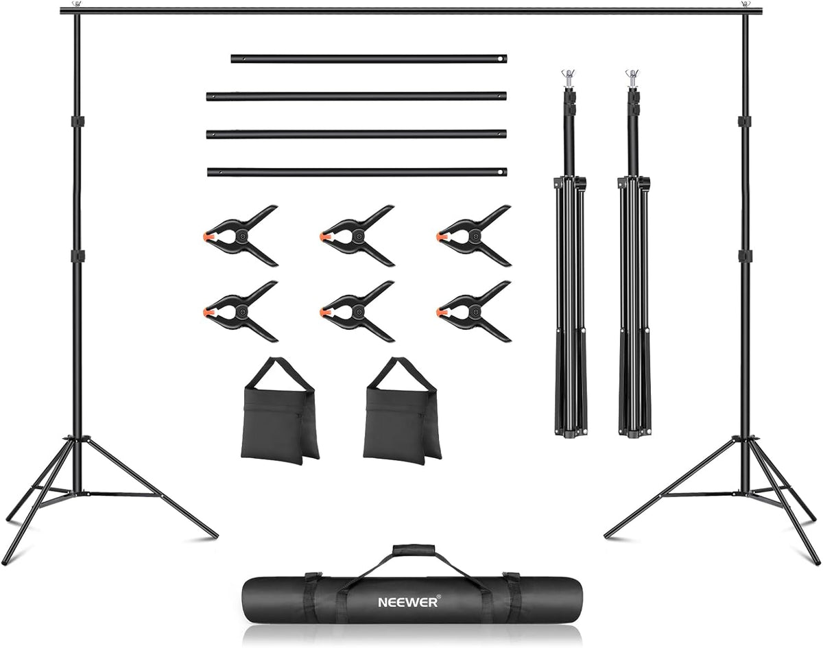 Neewer Photo Studio Backdrop Support System, 10ft/3m Wide 6.6ft/2m High Adjustable Background Stand with 4 Crossbars, 6 Backdrop Clamps, 2 Sandbags, and Carrying Bag for Portrait & Studio Photography