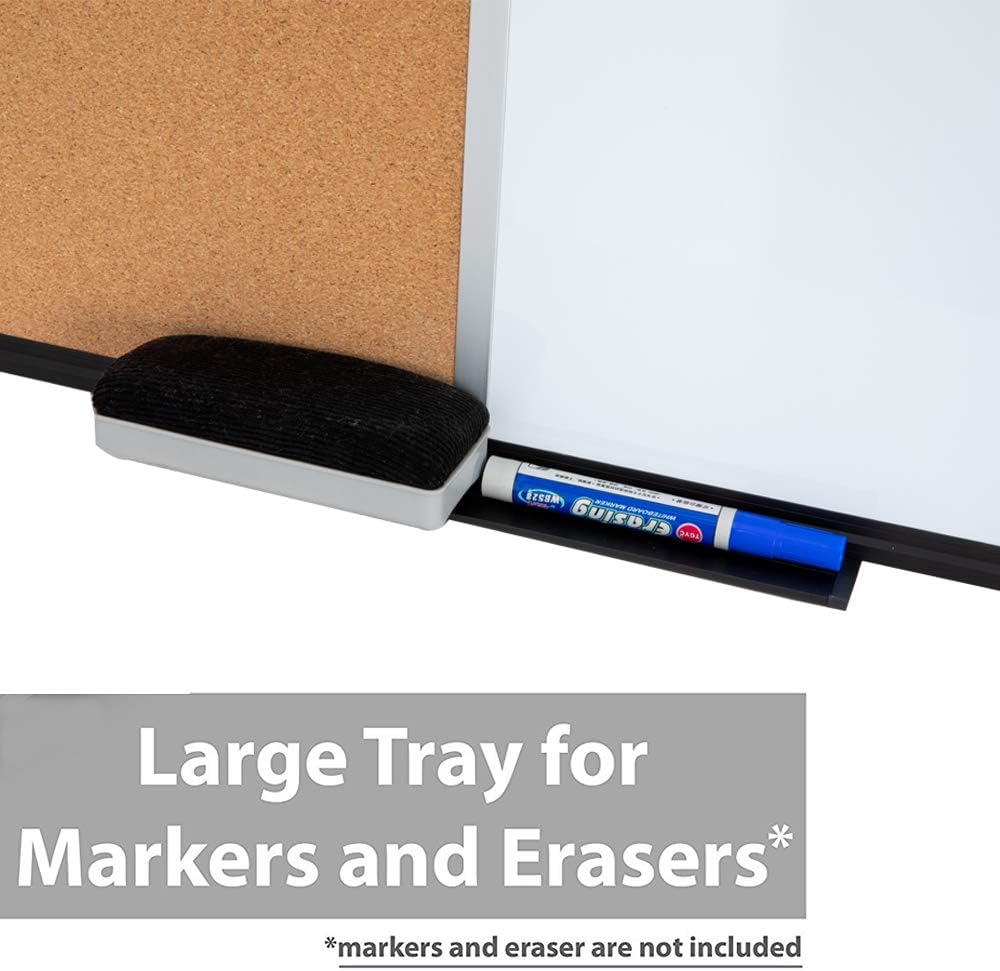 48 x 36 Inch Magnetic Whiteboard and Cork Combo Board, Wall Mounted Half Dry Erase Board & Cork Board Combination Board, Black Aluminum Frame