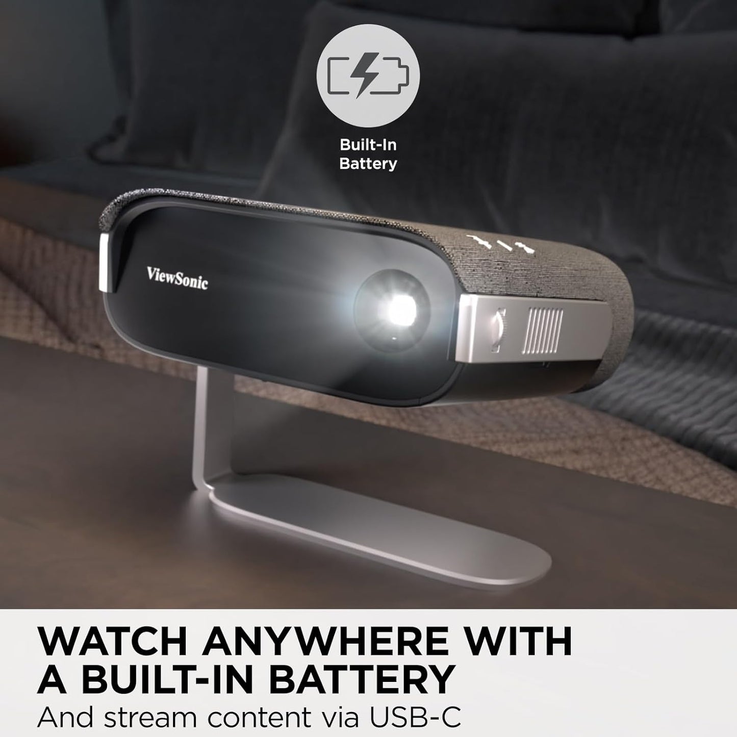 ViewSonic M1X Portable LED Projector with Smart Stand, Harman Kardon Speakers, Built-In Battery, H/V Keystone, 4 Corner Adjustment, Bluetooth, Wi-Fi, USB-C, Powered USB A