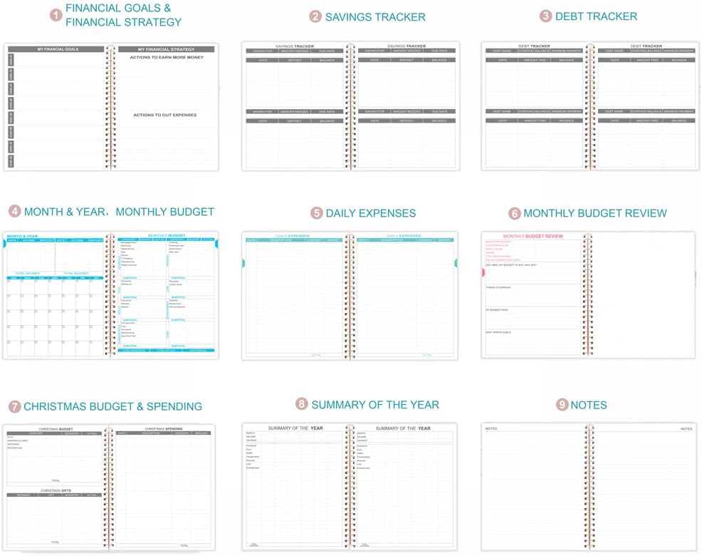 Budget Planner & Monthly Bill Organizer with Pockets. Expense Tracker Notebook, Budgeting Journal and Financial Planner Budget Book to Control Your Money, PP Cover, 8" x 9.5" – Blue Watercolor