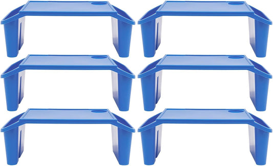 6 Pack Kids Lap Desk Tray with Storage Slots, Portable Lap Desk, Activity Tray, Drawing, Stackable, Writing, Eating, Classroom, 19.69" L x 9.84" W x 7.1" H (Blue)
