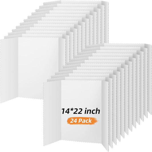 Ctosree 24 Pcs Tri Fold Board Bulk, Science Fair Project Board,Lightweight Presentation Trifold Display Poster Board, Single Wall(14 x 22 Inch,White)