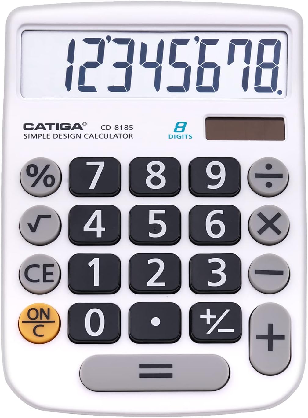 CATIGA Desktop Calculator 8 Digit with Solar Power and Easy to Read LCD Display, Big Buttons, for Home, Office, School, Class and Business, 4 Function Small Basic Calculators for Desk, CD-8185