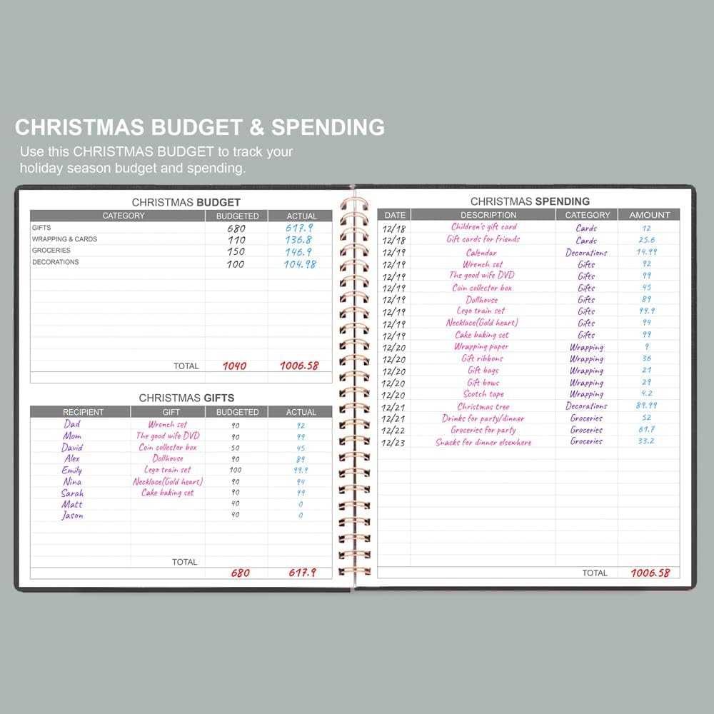 Budget Planner - 8" x 9.5" Monthly Budget Book with Expense Tracker Notebook, 2023-2024 Budgeting Book and Financial Planner to Control Your Money. Large Size, PU Leather, Black