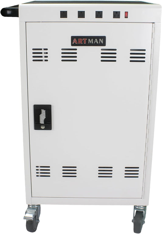 35-Device Mobile Charging Cabinet, Lockable, Up to 16.3" Screen, Tablet Laptops & Chromebooks, White