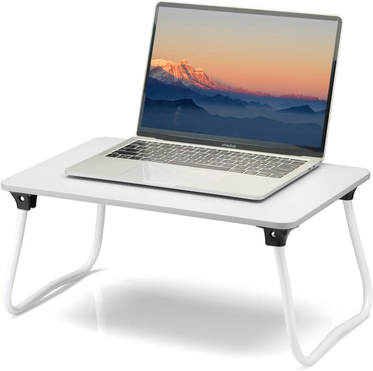 Laptop Bed Desk, Foldable Lap Desk, Portable Laptop Stand, Lightweight & Mini Table for Breakfast/Picnic/Drawing/Couch/Floor - White